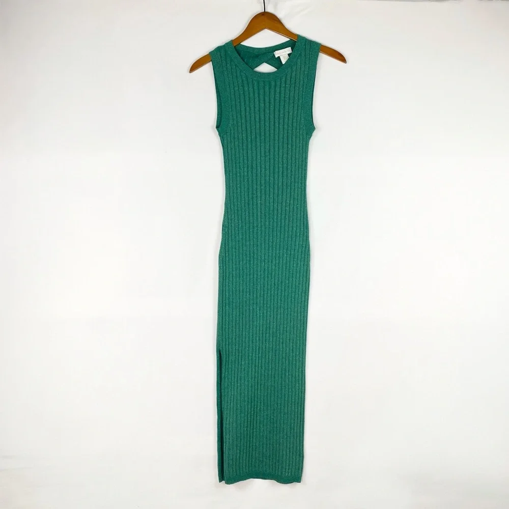 House of Harlow 1960 Mercury Knit Maxi Dress Cut Out Back Emerald Colorway Sz S‎